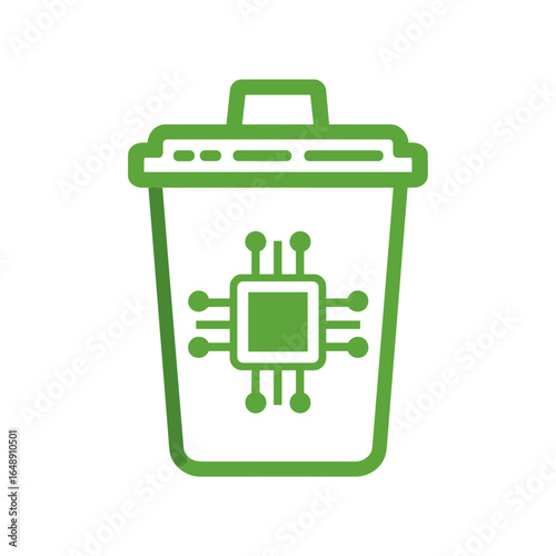 Elektroschrott Symbol, Mülltonne mit Mikrochip Icon, Recycling von Elektronik, E-Waste Entsorgung, umweltfreundliche Technikentsorgung