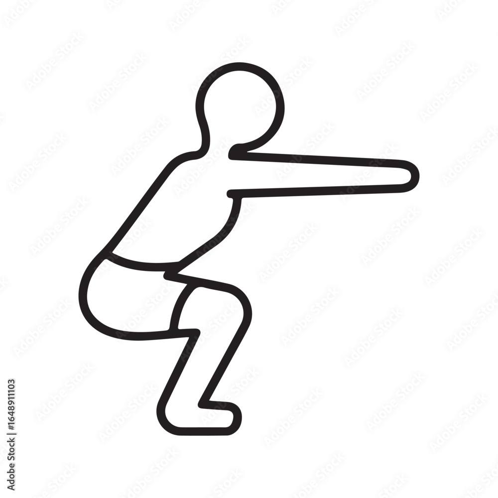 Obraz premium Simple line drawing of a stick figure doing a heavy barbell squat exercise. Weightlifting and strength training cartoon illustration