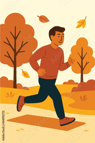 Jogger running through an autumn park Illustration