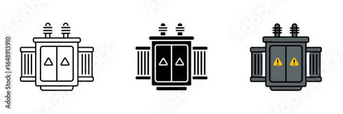 Electrical transformer icons in different styles for digital and print design projects