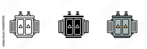 Electrical transformer icons in different styles for digital and print design projects