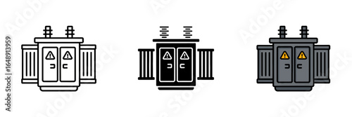 Electrical transformer icons in different styles for digital and print design projects