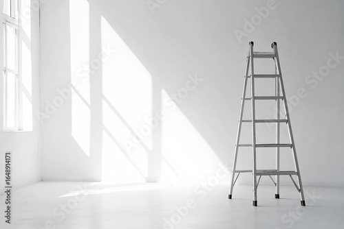 White room and stepladder, concept for starting renovation.