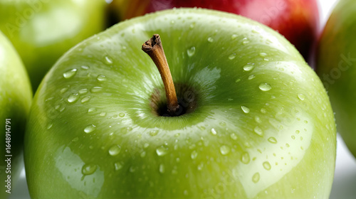 Juicy appetizing apple on a white background close-up