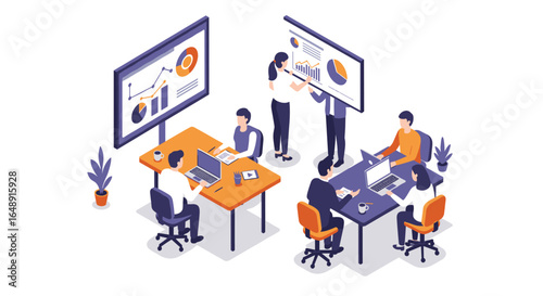 Wallpaper Mural Modern isometric office workspace with collaborative team and data analysis charts Torontodigital.ca