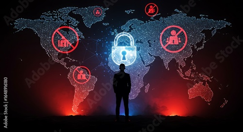 Wallpaper Mural Silhouette of a Man Observing Global Cyber Security and Restrictions Torontodigital.ca