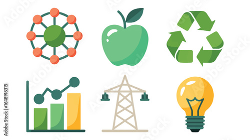 Sustainable Development Goals with icons representing various elements for global prosperity and environmental protection with recycling growth and renewable energy
