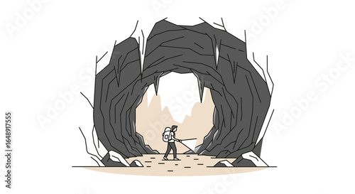 Brave Explorer Entering An Ancient Cave For Adventure And Discovery