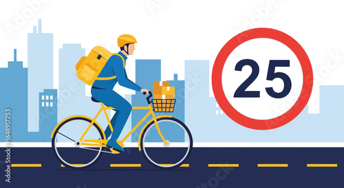 Bike Courier Delivering Packages Respecting Speed Limit In Urban Landscape