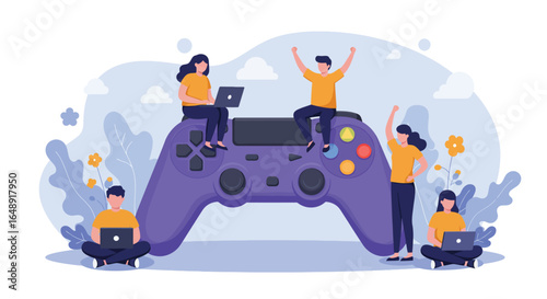Group of Gamers Playing and Celebrating Together
