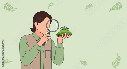 Biologist Inspecting A Sample Of Vegetation With A Magnifying Glass