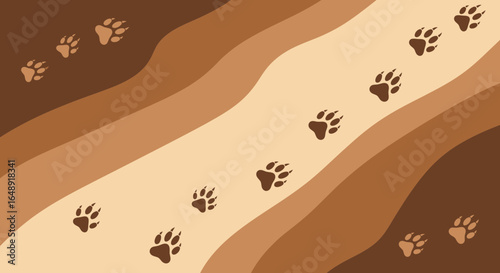 Brown paw prints on wavy stripes background creates an animalistic and earthy feel background graphic for animal and nature lovers