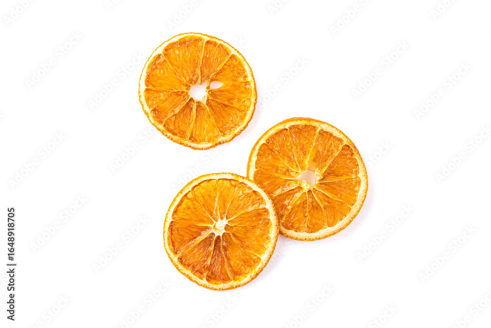 Fototapeta premium Dried orange slices on white background.