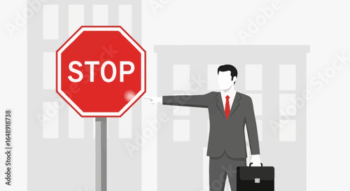 Businessman Directing Traffic At Stop Sign With Professional Demeanor
