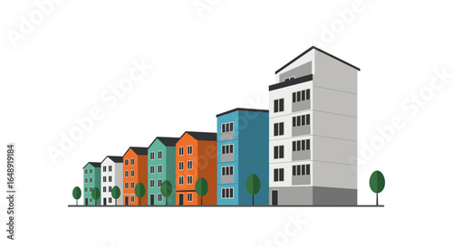Modern residential buildings with colorful facades