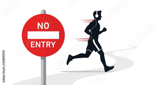 Bypassing Restrictions A Silhouette Of A Runner Ignoring The Rules For Freedom