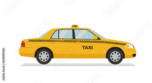 Yellow taxi car design with checker pattern on white background