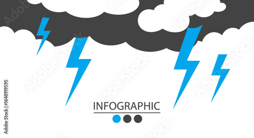 Blue Lightnings With Dark Storm Clouds Weather Infographic Design Vector