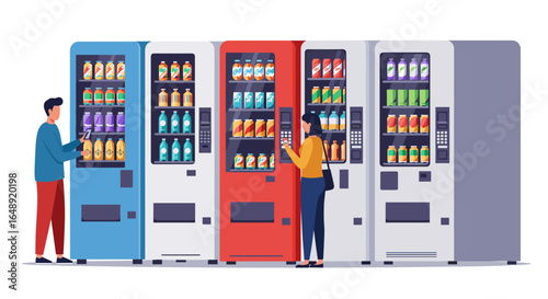 Modern vending machine scene with diverse snack and drink options