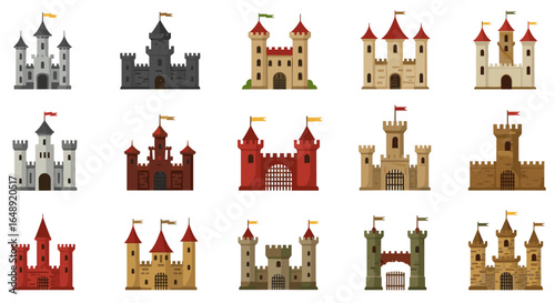 Medieval castles collection with various designs and colors