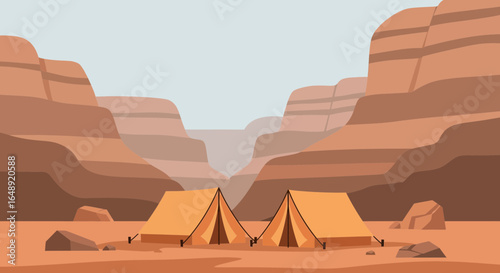 Camping Adventure Amidst Majestic Canyon Landscape, A Desert Camping Scenery