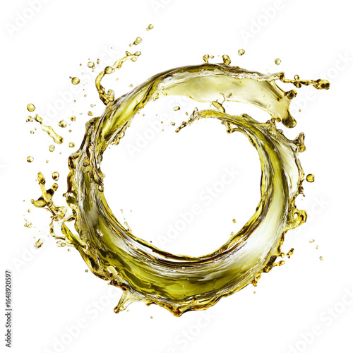 Splash of Olive or Engine Oil Arranged in a Circle Isolated on Transparent Background