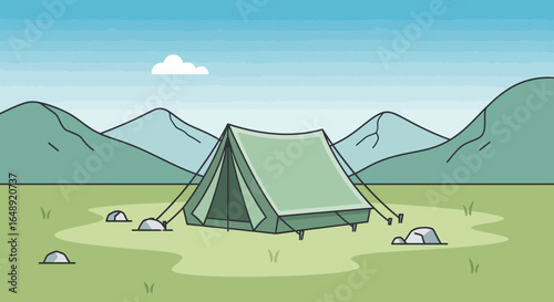 Camping Adventure Amidst Majestic Mountain Serenity Underneath a Azure Sky