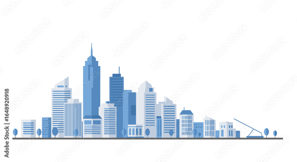 Naklejka premium Modern urban skyline with skyscrapers in blue tones