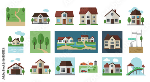 Charming residential homes and landscapes in minimalist style