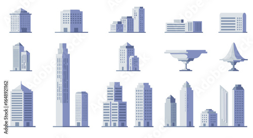 Modern city buildings collection in flat design