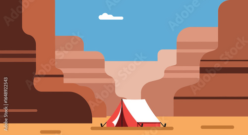 Camping Adventure in the Grand Canyon Landscape Illustration with Tent and Canyon Walls