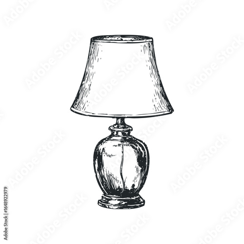 Pencil sketch of a classic table lamp with a lampshade