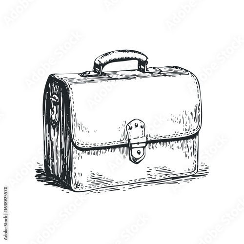 Classic Briefcase with Handle and Clasps Hand Drawn Sketch