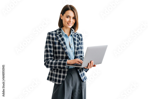 business woman with laptop isolated on white