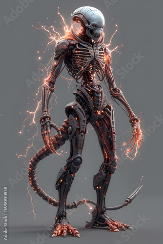 Menacing Skeletal Alien with Glowing Veins


