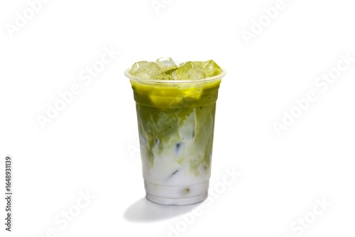Ice matcha latte, isolate and white background concept.