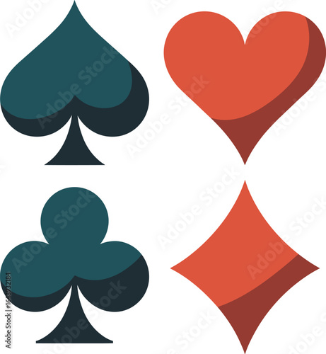 Four colorful playing card suits (spades, hearts, clubs, diamonds) in a simple, flat design.