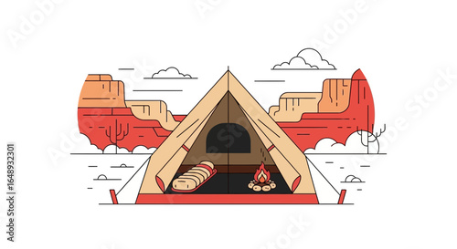 Camping Adventure Under Starry Skies In The Arches National Park Illustration