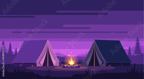 Camping Adventure Under The Stars With Cozy Tents And Warm Fire Pit