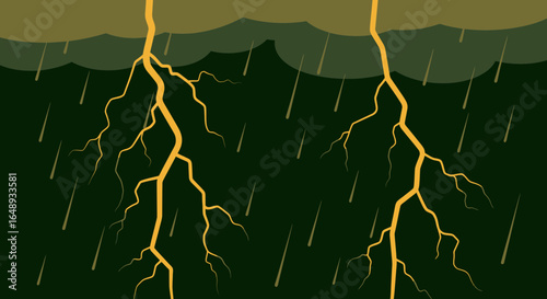 Cartoon Thunderstorm Weathering Natural Element with Lightning And Heavy Rainfall