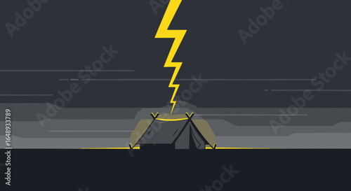 Camping Nightmare A Solitary Tent Under a Harsh Lightning Storm Adventure Concept
