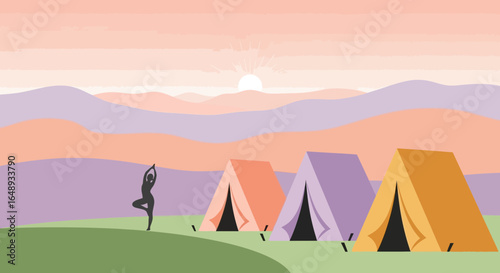 Camping Morning Serenity With Yoga And Mountain Scenery Peace And Tranquility