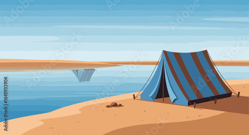 Camping Retreat Near Still Waters Under A Bright Blue Sky In The Wilderness