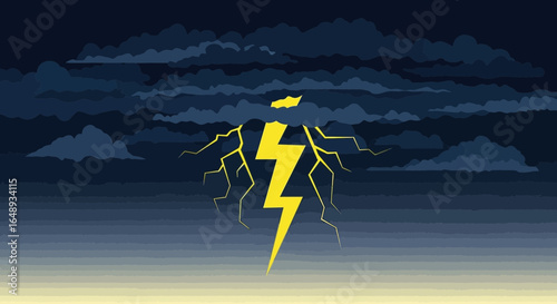 Cartoonish Lightning Bolt Striking Amidst Cloudy Night Sky Illustration
