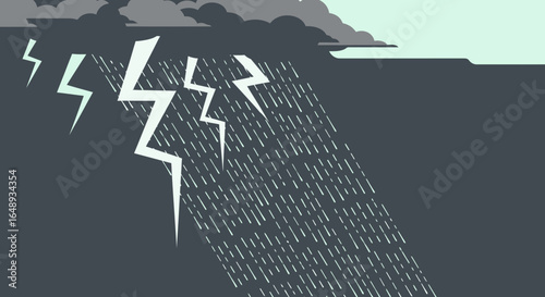 Cartoonish Weather Illustration Featuring Lightning Storm With Heavy Rainfall