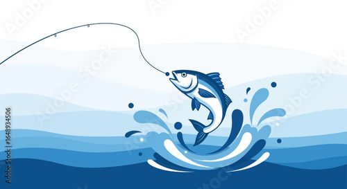 Catching Fish Cartoon Vector Illustration Fishing Creative Rod Design