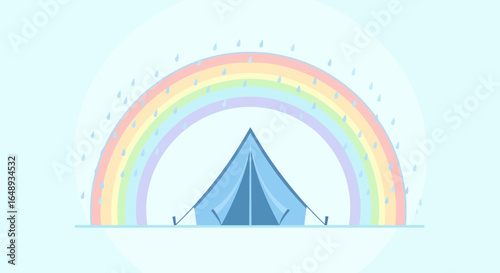 Camping Under A Rainbow Of Rain Showers A Serene Nature Illustration