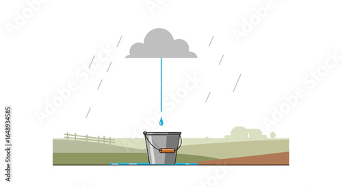 Catching The Raindrops Fills A Bucket In The Middle Of The Field