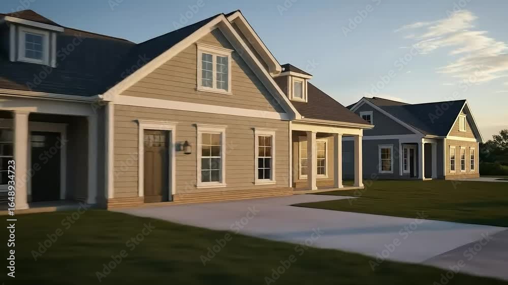 Elegant Modern House Exterior Showing Spacious Front Lawn During Daylight Elegant Modern House Exterior Showing Spacious Front Lawn During Daylight