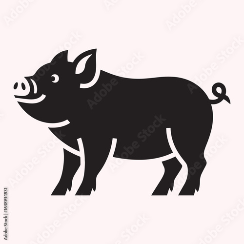 Black and White Silhouette of a Pig Standing